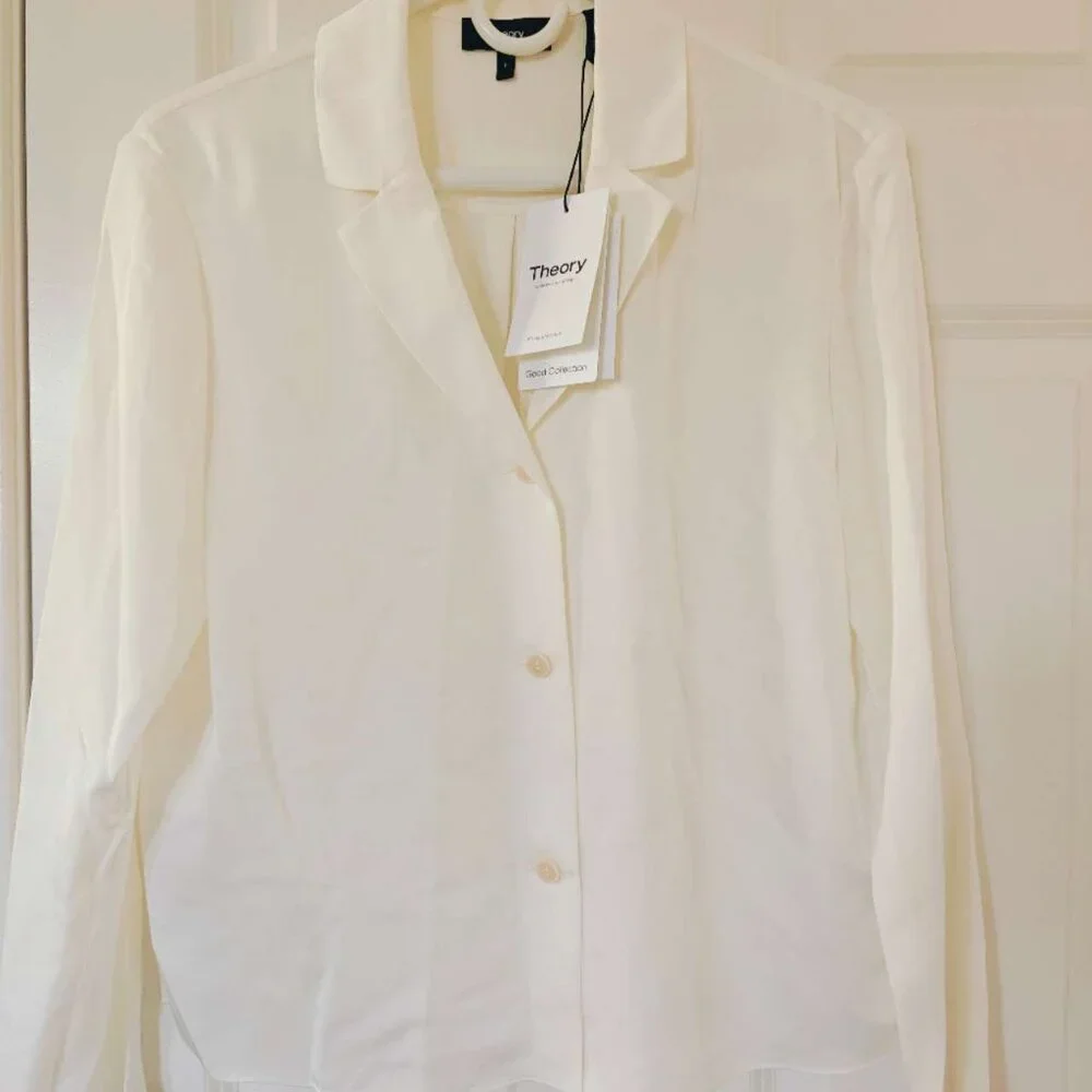 NWT Theory Silk Notched Lapel Collar Blouse Shirt - Picture 6 of 8